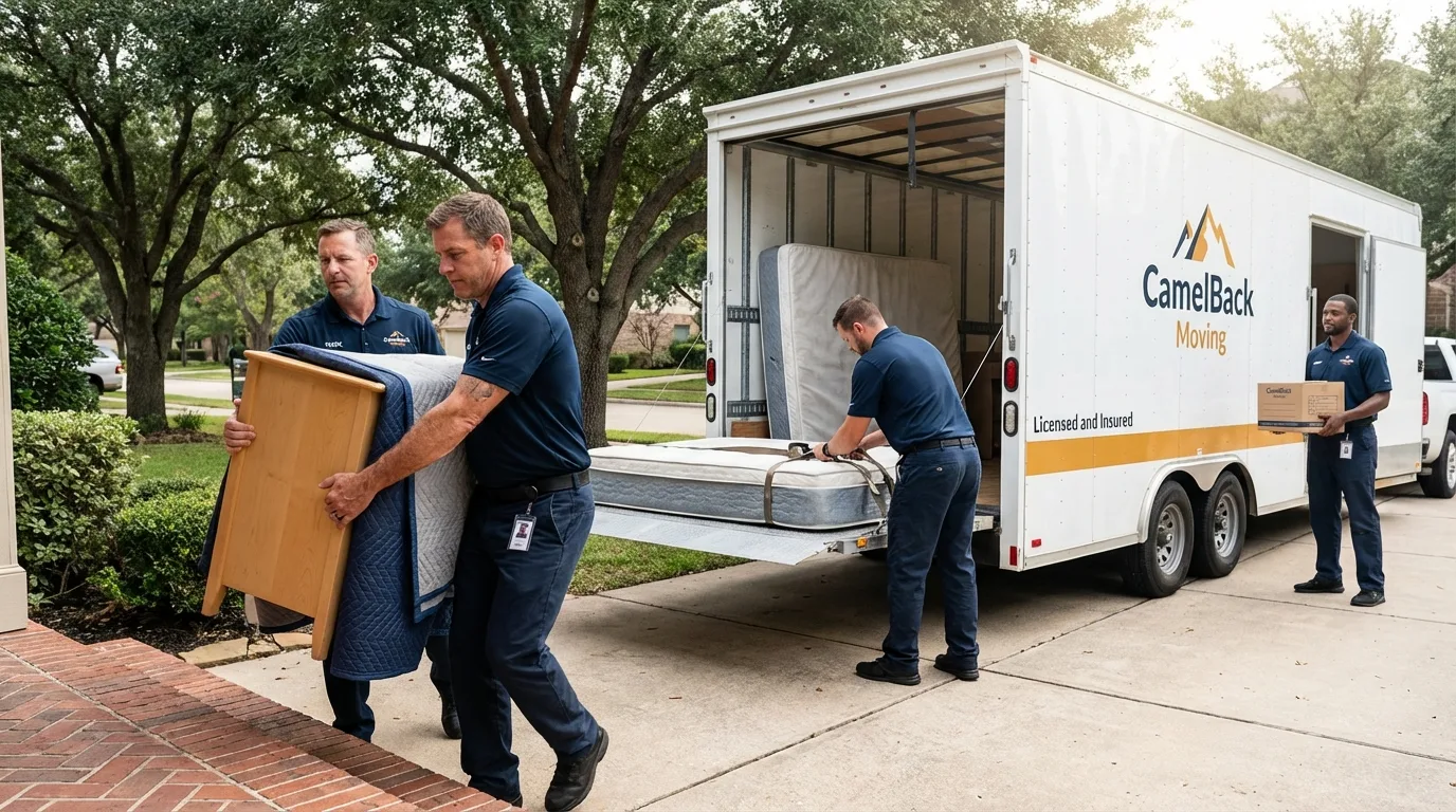 Crew loading residential truck for cross-state move from Elk Grove, CA