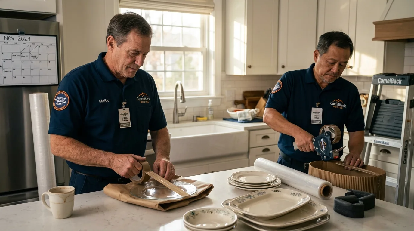 Professional crew packing kitchen dishware in Elk Grove, CA